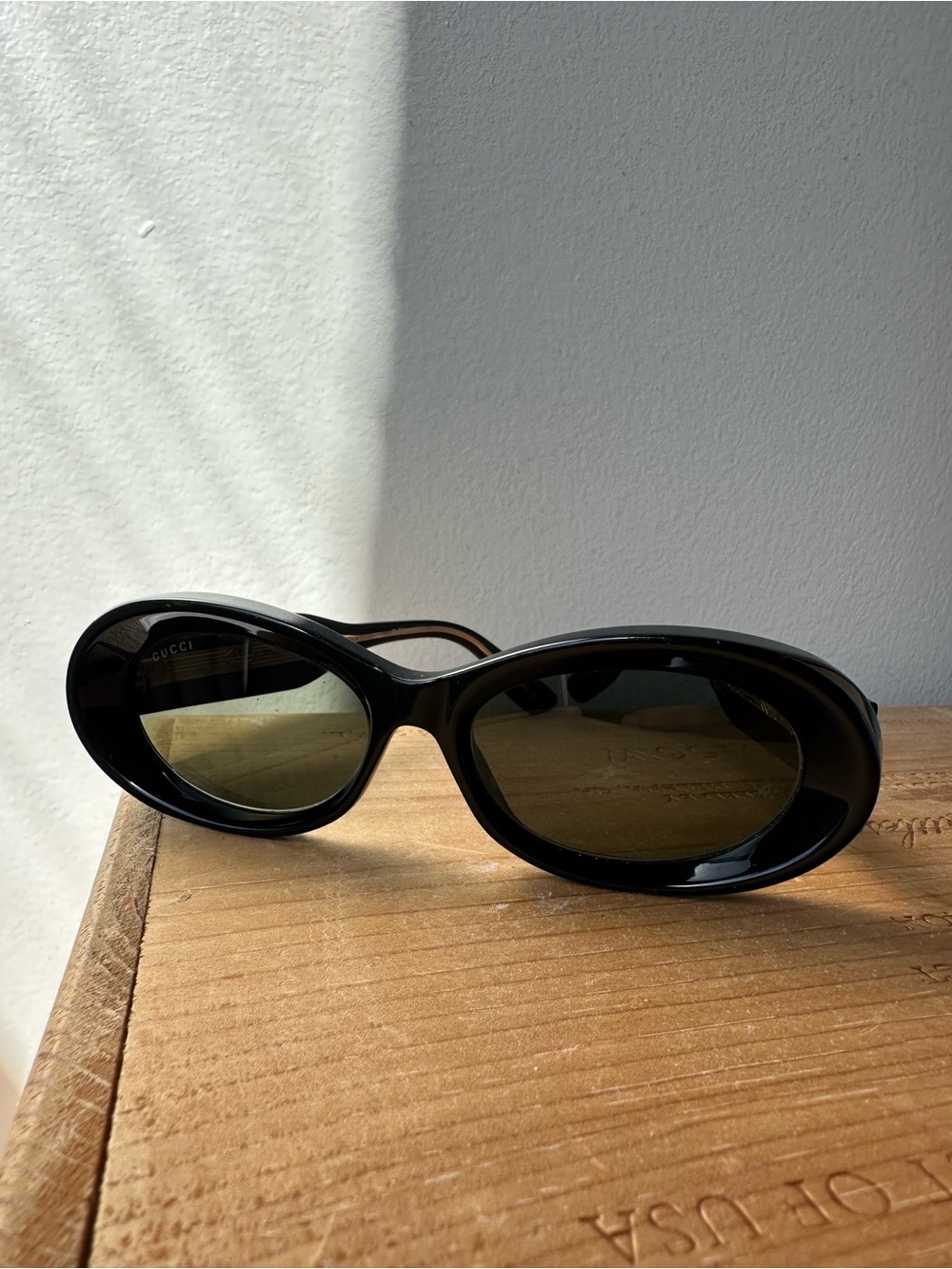 Gucci Black Oval Sunglasses with Dark Lenses GG1527S